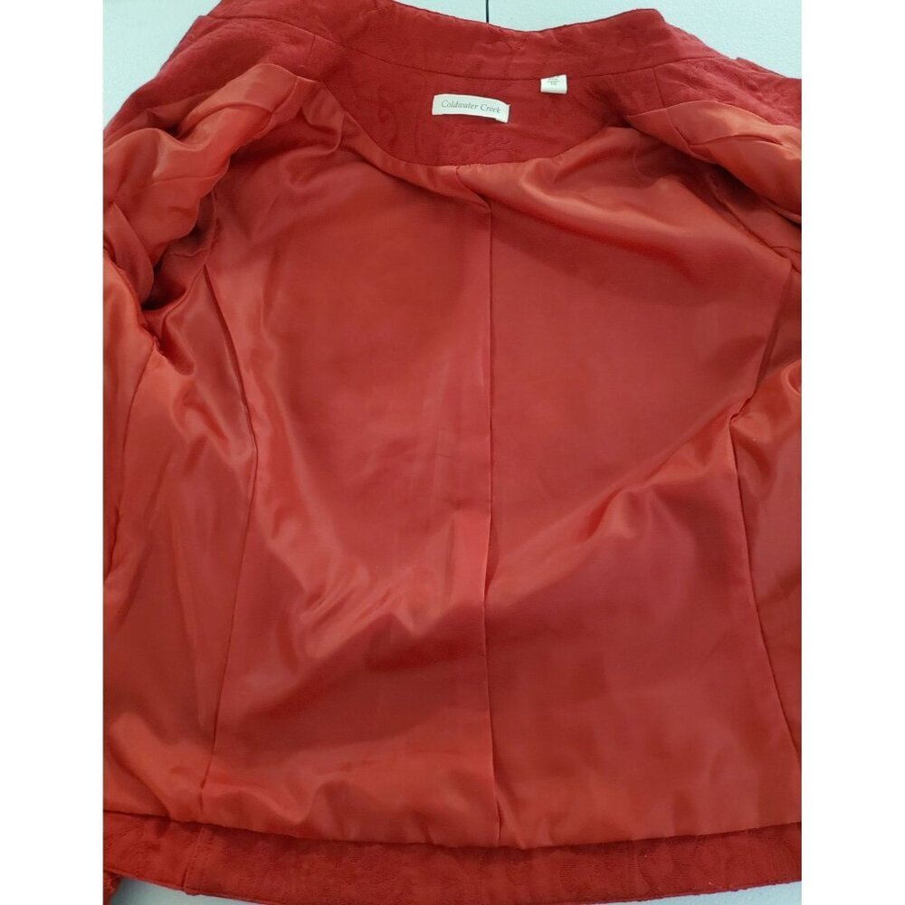 Coldwater Creek Blazer Jacket Womens 10 Red Button Up Lined Embroidered Jacquard - Picture 11 of 16
